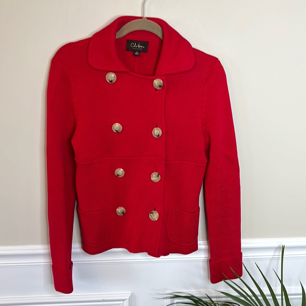 Cole Haan red knit peacoat Small